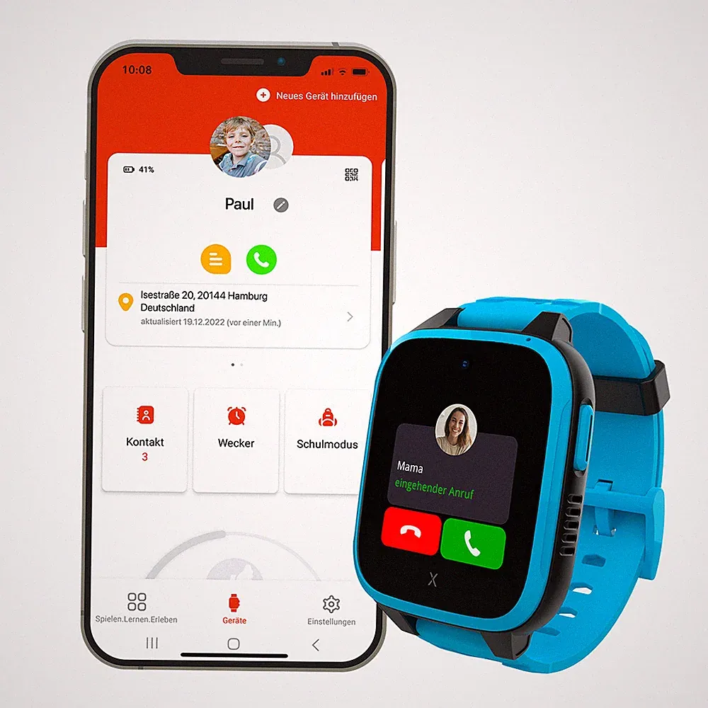 XGO3 Kinder-Smartwatch mit GPS und Armband im Animal Print-Design, Blue Elephant