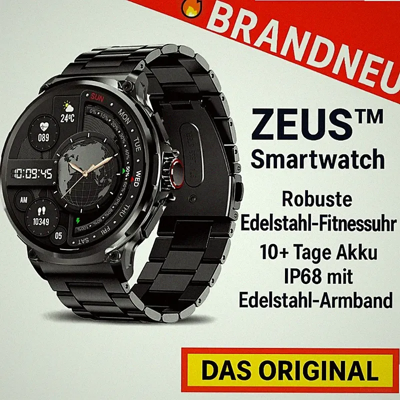 ZEUS™ Smartwatch – Robuste Edelstahl‑Fitnessuhr, 10+ Tage Akku, IP68 mit Black