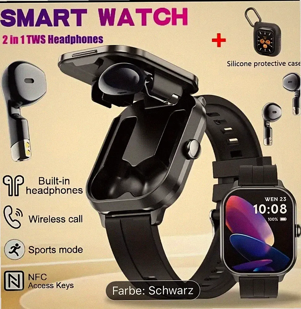 Zwei-in-Eins Kabellose NFC Outdoor Smartwatch, mit eingebauten TWS-Kopfhörern